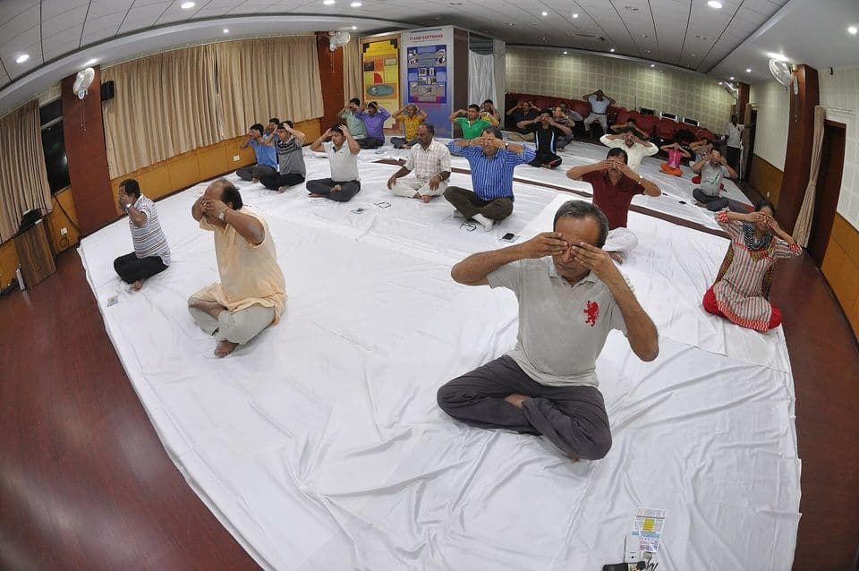 Group practising Bhramari pranayama